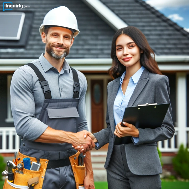 Roofing contractor and insurance agent staying together