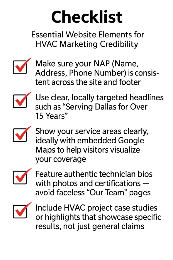 hvac marketing online credibility building strategy - checklist