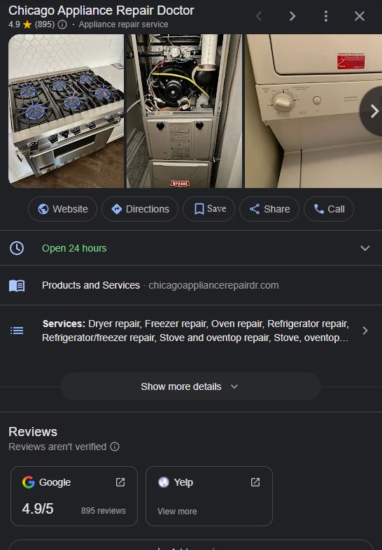 chicago appliance repair listing